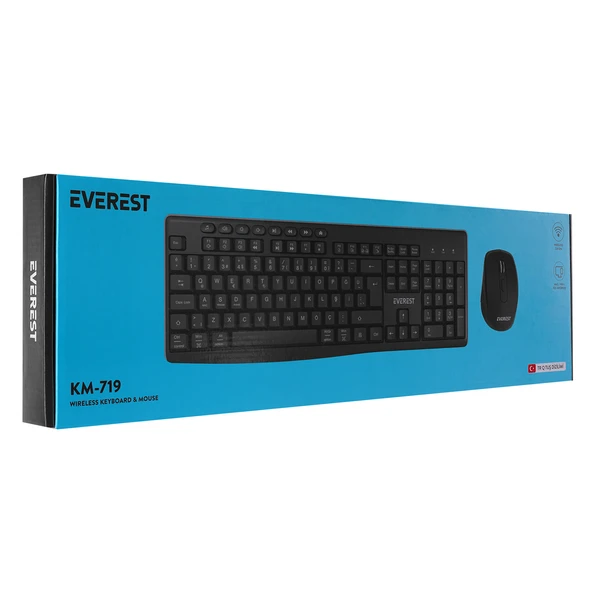 Everest KM-719 Siyah Ikisi bir arada 2 in 1 Kablosuz Q Multimedia Klavye + Mouse Set - 5