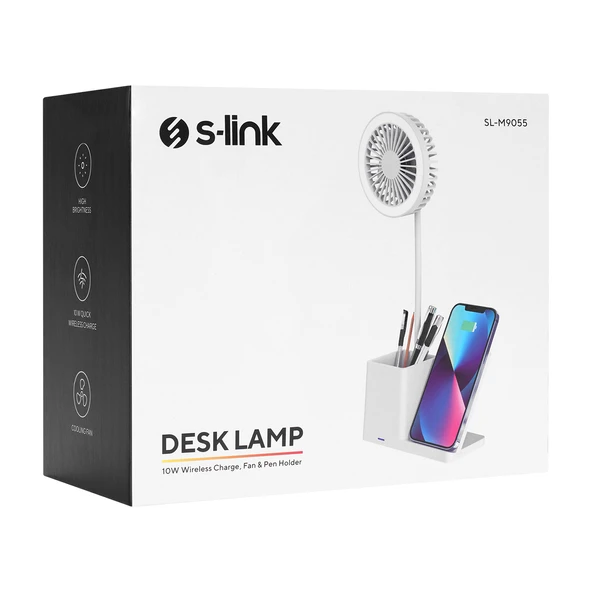 S-LINK SL-M9055 BEYAZ TYPE-C 10W KABLOSUZ ŞARJ CİHAZI FANLI KALEMLİKLİ MASA LAMBASI - 3