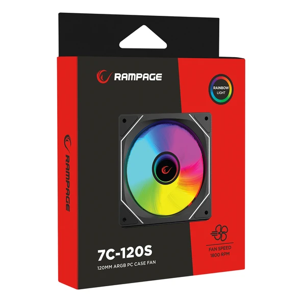 Rampage 7C-120S 120*120*25mm Double Ring Aynalı ARGB Siyah Kasa Fanı - 5