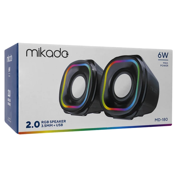 Mikado MD-180 2.0 3W*2 Siyah RGB Aydınlatmalı USB + 3.5mm USB 5V Speaker Hoparlör - 4