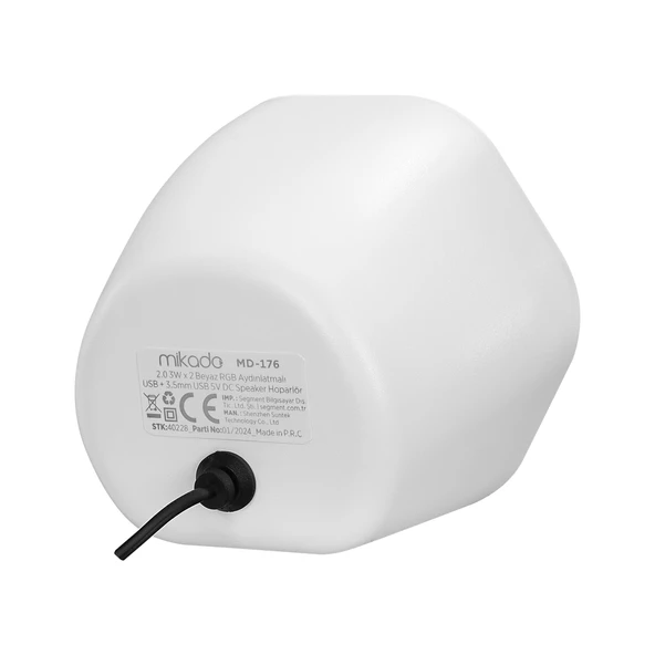 Mikado MD-176 2.0 3W*2 Beyaz RGB Aydınlatmalı USB + 3.5mm USB 5V Speaker Hoparlör - 4