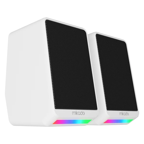 Mikado MD-178 2.0 3W*2 Beyaz RGB Aydınlatmalı USB + 3.5mm USB 5V Speaker Hoparlör - 3