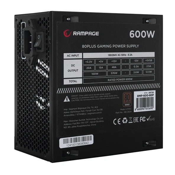 Rampage RMP-600-80P 600W 80Plus Bronze 12cm Fan Aktif PFC Power Supply - 4