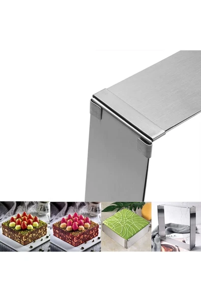Kare Kek Kalıbı -  Ayarlanabilir Kelepçeli Paslanmaz Metal - 5