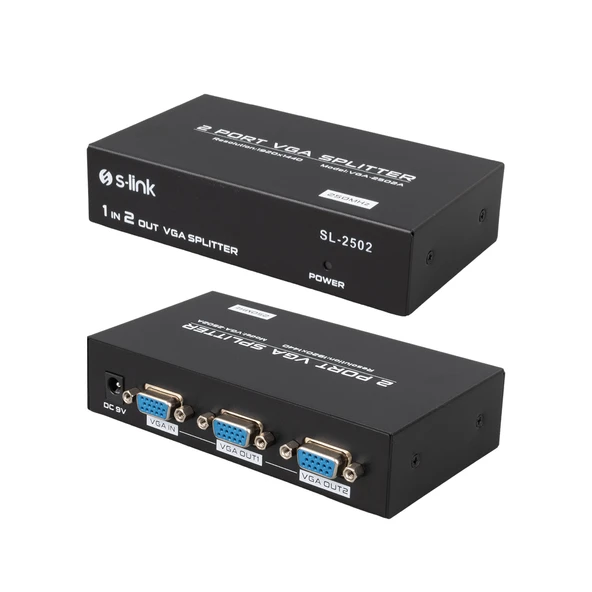 S-LINK SL-2502 2 PORT 250 MHZ MONİTÖR ÇOKLAYICI VGA SPLITTER DAĞITICI (250MHZ - 1920X1080) ürün görseli 1