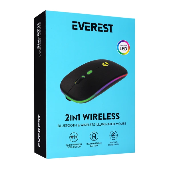 EVEREST SM-BT11 USB SİYAH 2IN1 BLUETOOTH 2.4GHZ ŞARJ EDİLEBİLİR KABLOSUZ MOUSE - 4