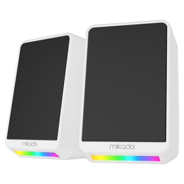 Mikado MD-178 2.0 3W*2 Beyaz RGB Aydınlatmalı USB + 3.5mm USB 5V Speaker Hoparlör