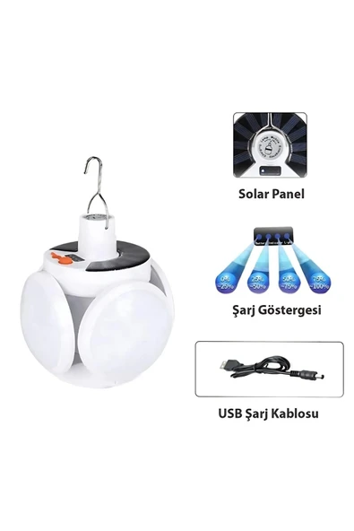 Solar Güneş Enerjili Kamp Lambası Katlanabilir Taşınabilir Solar Bahçe Aydınlatma - Kamp Lambası - 8