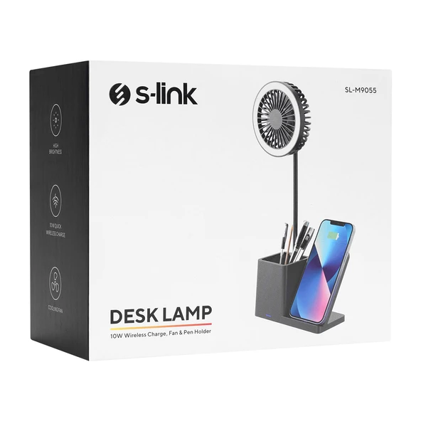 S-LINK SL-M9055 SİYAH TYPE-C 10W KABLOSUZ ŞARJ CİHAZI FANLI KALEMLİKLİ MASA LAMBASI - 3