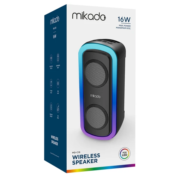 Mikado MD-C18 Siyah 8W RGB Işıklı Taşınabilir Speaker Hoparlör - Resim 5