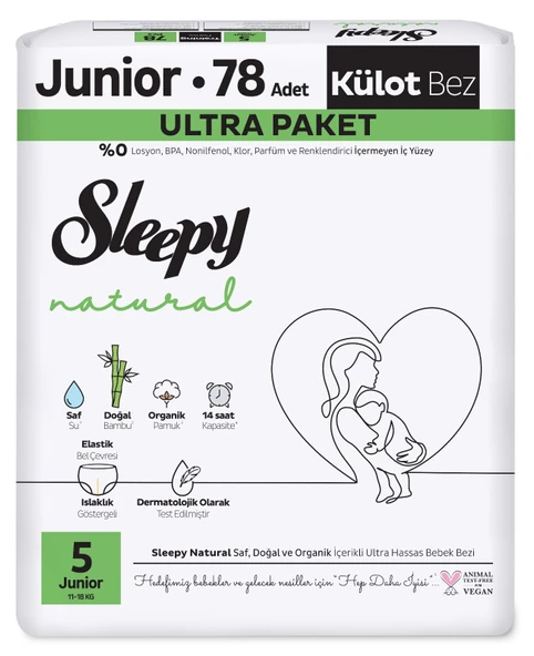 Sleepy Külot Bebek Bezi Natural Beden:5 (11-18KG) Junior 78 Adet Ultra Pk