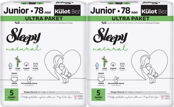 Sleepy Külot Bebek Bezi Natural Beden:5 (11-18KG) Junior 156 Adet Ekonomik Ultra Pk
