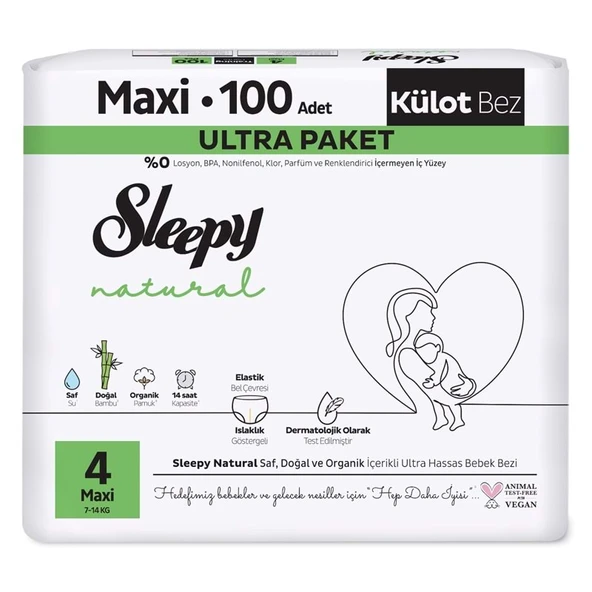 Sleepy Külot Bebek Bezi Natural Beden:4 (7-14KG) Maxi 100 Adet Gross Pk ürün görseli 1