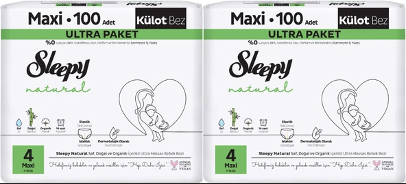 Sleepy Külot Bebek Bezi Natural Beden:4 (7-14KG) Maxi 200 Adet Süper Ekonomik Gross Pk