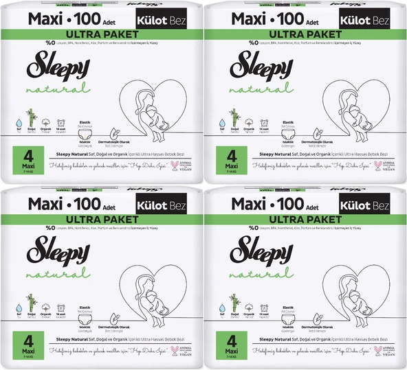 Sleepy Külot Bebek Bezi Natural Beden:4 (7-14KG) Maxi 400 Adet Süper Ekonomik Fırsat Gross Pk ürün görseli