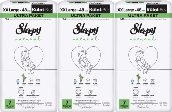 Sleepy Külot Bebek Bezi Natural Beden:7 (20-30KG) XX Large 144 Adet Aylık Ultra Pk