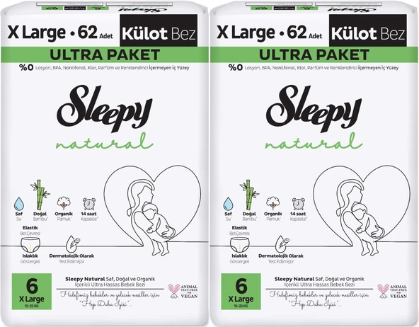 Sleepy Külot Bebek Bezi Natural Beden:6 (15-25KG) Extra Large 124 Adet Ekonomik Ultra Pk