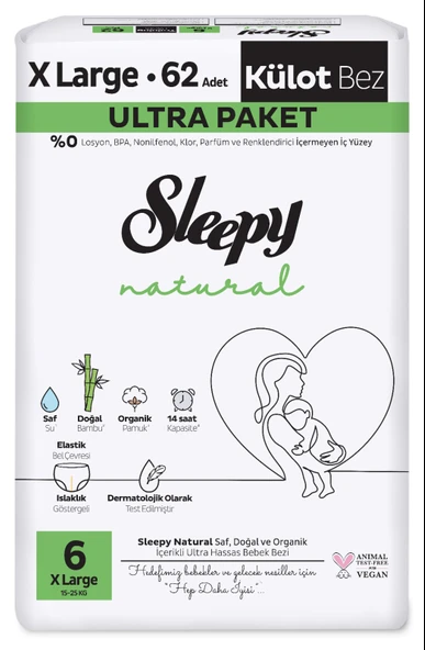 Sleepy Külot Bebek Bezi Natural Beden:6 (15-25KG) Extra Large 62 Adet Ultra Pk