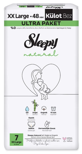 Sleepy Külot Bebek Bezi Natural Beden:7 (20-30KG) XX Large 48 Adet Ultra Pk