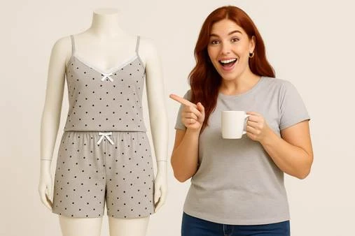 KADIN Büyük Beden İp Askılı Bluz ve Şortlu Alt Üst Pijama - GENİŞ KESİM - GRİ - 5