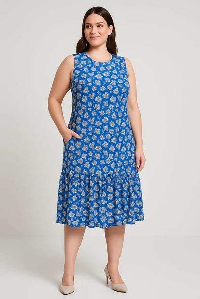 Kadın Çiçek Desenli Kolsuz rahat kalıp Bürümcük Elbise - 5