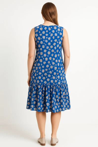 Kadın Çiçek Desenli Kolsuz rahat kalıp Bürümcük Elbise - 9