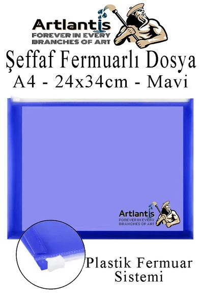 A4 Şeffaf Fermuarlı Dosya Mavi 1 Adet Pvc Fermuarlı Evrak Dosyası 24x34cm Çıtçıtlı Belge Evrak Dosyası Ofis Büro Okul