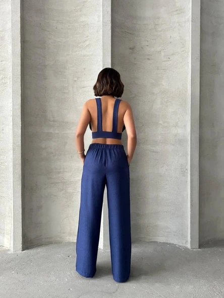 Crop pantolon keten takım s255012 - 5