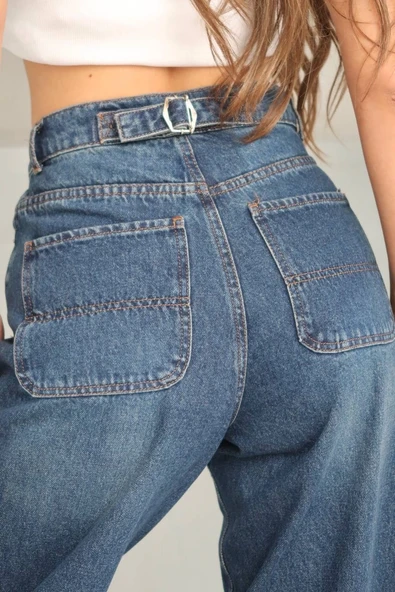 Arkadan tokalı jeans pantolon - 2