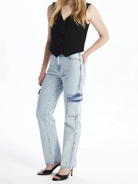 Kargo cep kar yıkama jeans pantolon - 2
