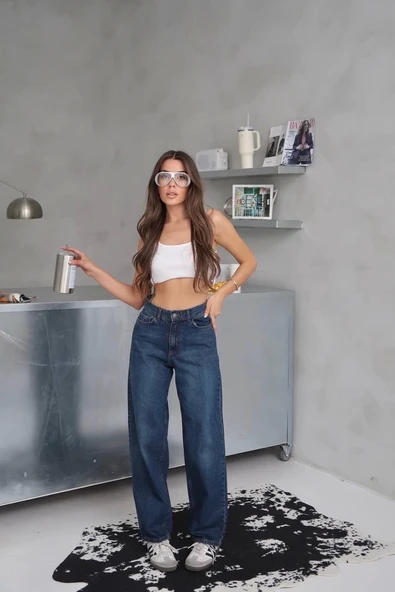 Arkadan tokalı jeans pantolon - 5