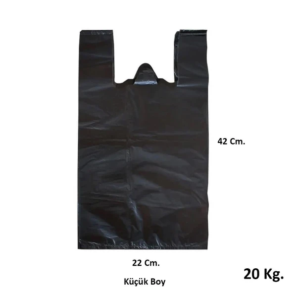 Siyah Dökme Market Poşeti Torbası - Hışır Atlet Poşet - Küçük Boy - 22 x 42 Cm. - 20 Kg. - 3
