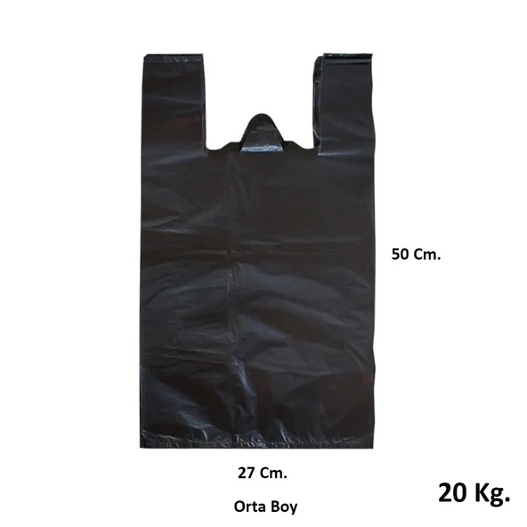 Siyah Dökme Market Poşeti Torbası - Hışır Atlet Poşet - Orta Boy - 27 x 50 Cm. - 20 Kg. - 3