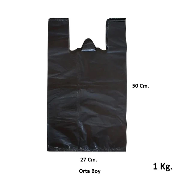 Siyah Dökme Market Poşeti Torbası - Hışır Atlet Poşet - Orta Boy - 27 x 50 Cm. - 1 Kg. - 3