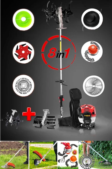 Stilmax 8 Başlıklı Arazi Seti Benzinli Sırt Tipi Tırpan Ot Çalı Çim Kenar Biçme Tırpanı Çapalama - 2