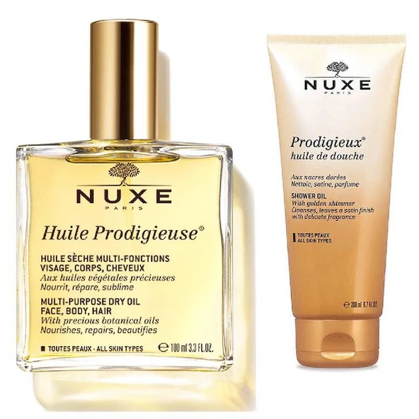 Nuxe Set 15 - NUXE Huile Prodigieuse Çok Amaçlı Kuru Bakım Yağı 100 ml - Nuxe Prodigieux Duş Yağı 200ml