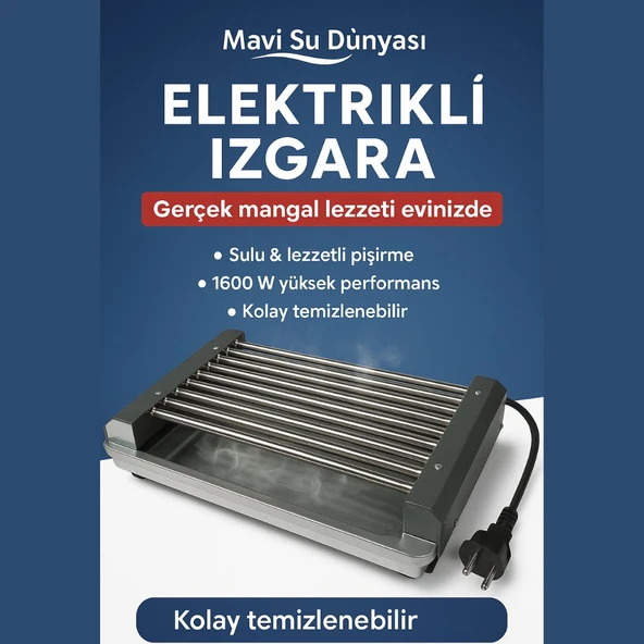 Elektrikli Izgara | BBQ Izgara | Paslanmaz Izgara | 1600w | Mavi Su Dünyası - 5