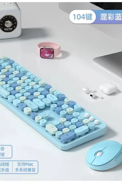 Plenfitul Mofii Sweet Serisi Renkli Kablosuz Klavye Mouse Set Türkçe Mor - 5