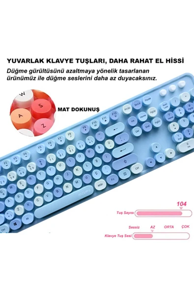Plenfitul Mofii Sweet Serisi Renkli Kablosuz Klavye Mouse Set Türkçe Mor - 4