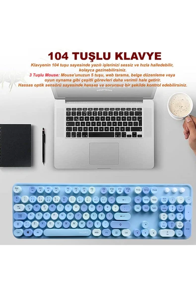 Plenfitul Mofii Sweet Serisi Renkli Kablosuz Klavye Mouse Set Türkçe Mor - 2