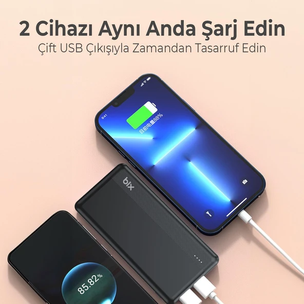 Bix BXPB108 10000mAh Çift USB Çıkışlı ve LED Bildirimli Portatif Powerbank Siyah - 2