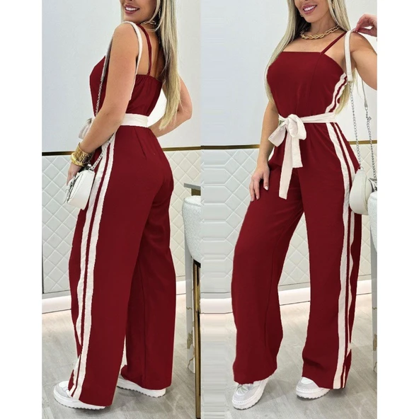 Lucky Life Kadın Ip Askılı Straplez Belden Kuşaklı Viskon Iki Iplik Tulum - 2