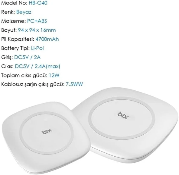 Bix HB-G40 Kablosuz Şarj Özellikli 4700mAh Powerbank - Resim 2