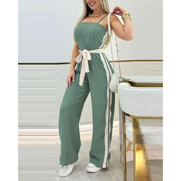 Lucky Life Kadın Ip Askılı Straplez Belden Kuşaklı Viskon Iki Iplik Tulum