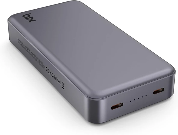 Bix PB205 20000mAh PD 20W Çift USB-C Portlu Hızlı Şarj Destekli Taşınabilir Metal Powerbank Koyu Gri - Resim 2