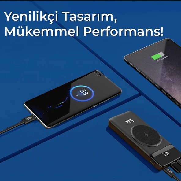 Bix PB102 Mıknatıs Özellikli 10000 mAh USB PD QC 4.0 Kablosuz Şarj Powerbank - Resim 3