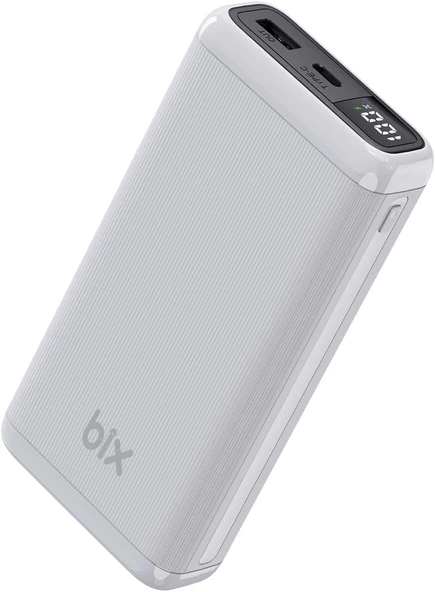 Bix BXPB204 20000mAh USB-A 22.5W ve Type-C PD 20W Çift Çıkışlı LED Ekranlı Powerbank Beyaz ürün görseli