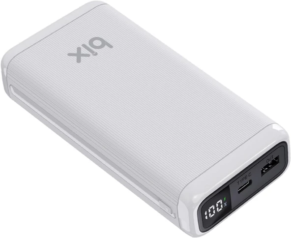 Bix BXPB204 20000mAh USB-A 22.5W ve Type-C PD 20W Çift Çıkışlı LED Ekranlı Powerbank Beyaz - Resim 2