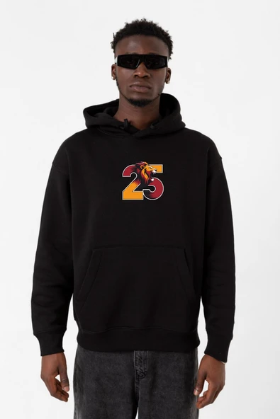 25 Aslan Siyah Erkek 3ip Kapşonlu Sweatshirt