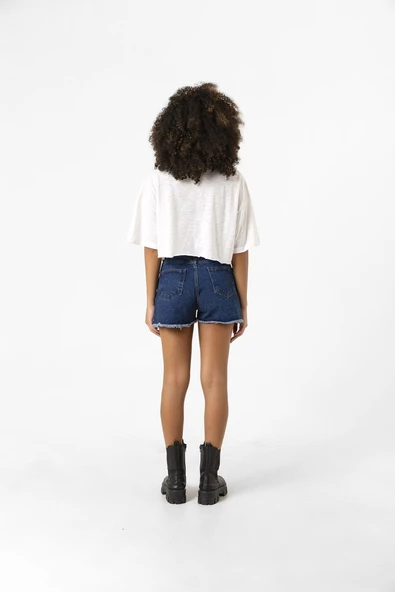 25 Aslan Beyaz Kırçıllı Kadın Crop Tshirt - 5